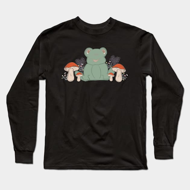 Cute Cottagecore Frog and Mushrooms Long Sleeve T-Shirt by Sheila’s Studio